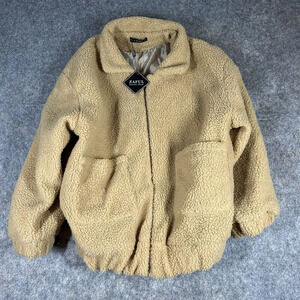 Zaful Jacket Womens 8 Oversized Teddy Sherpa Collared Full Zip Tan Pockets